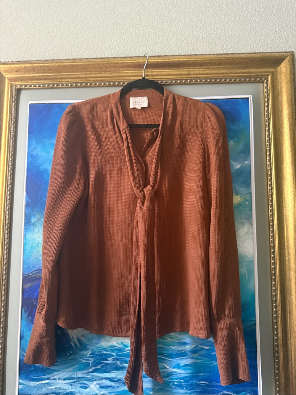 Sezane Rust Tie-Neck Blouse